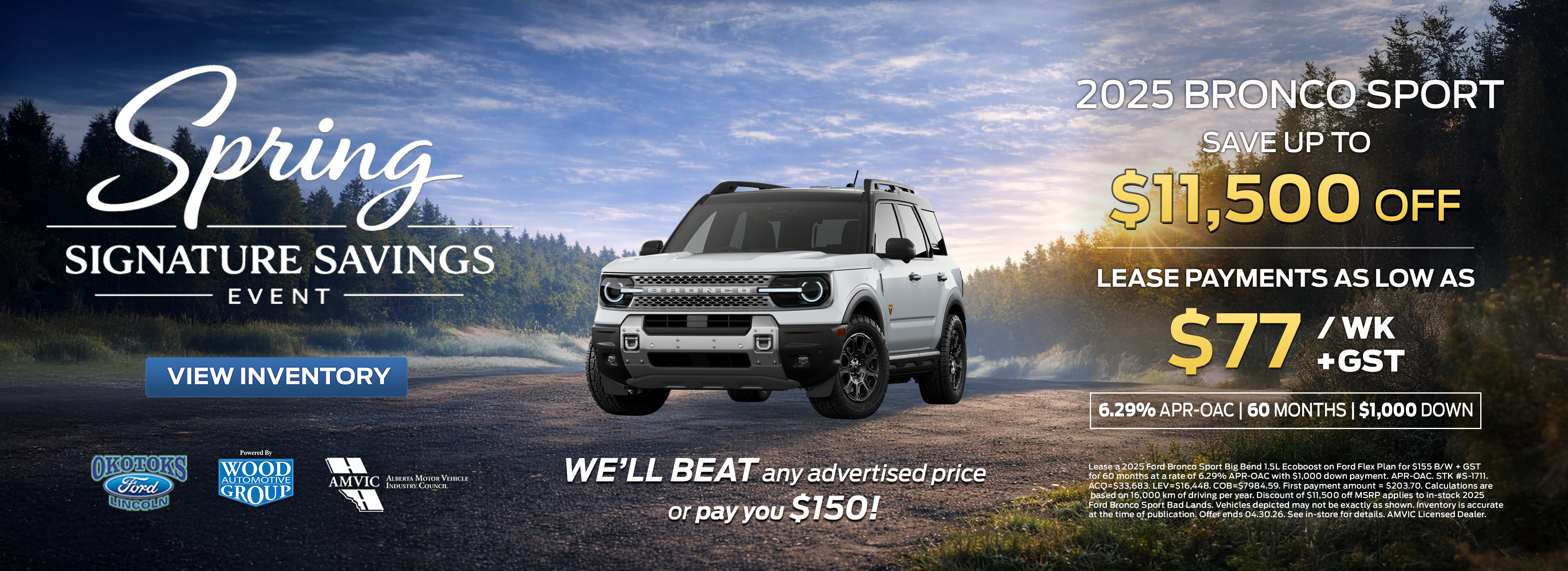 Okotoks Ford Bronco Sport Find Your Fortune March promotion banner featuring Ford deals in Okotoks Alberta