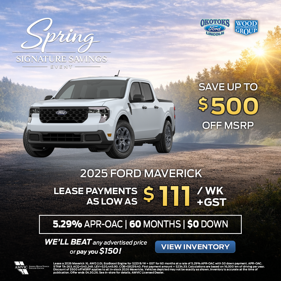 Okotoks Ford Maverick Find Your Fortune promotional banner featuring Ford Maverick deals in Okotoks Alberta