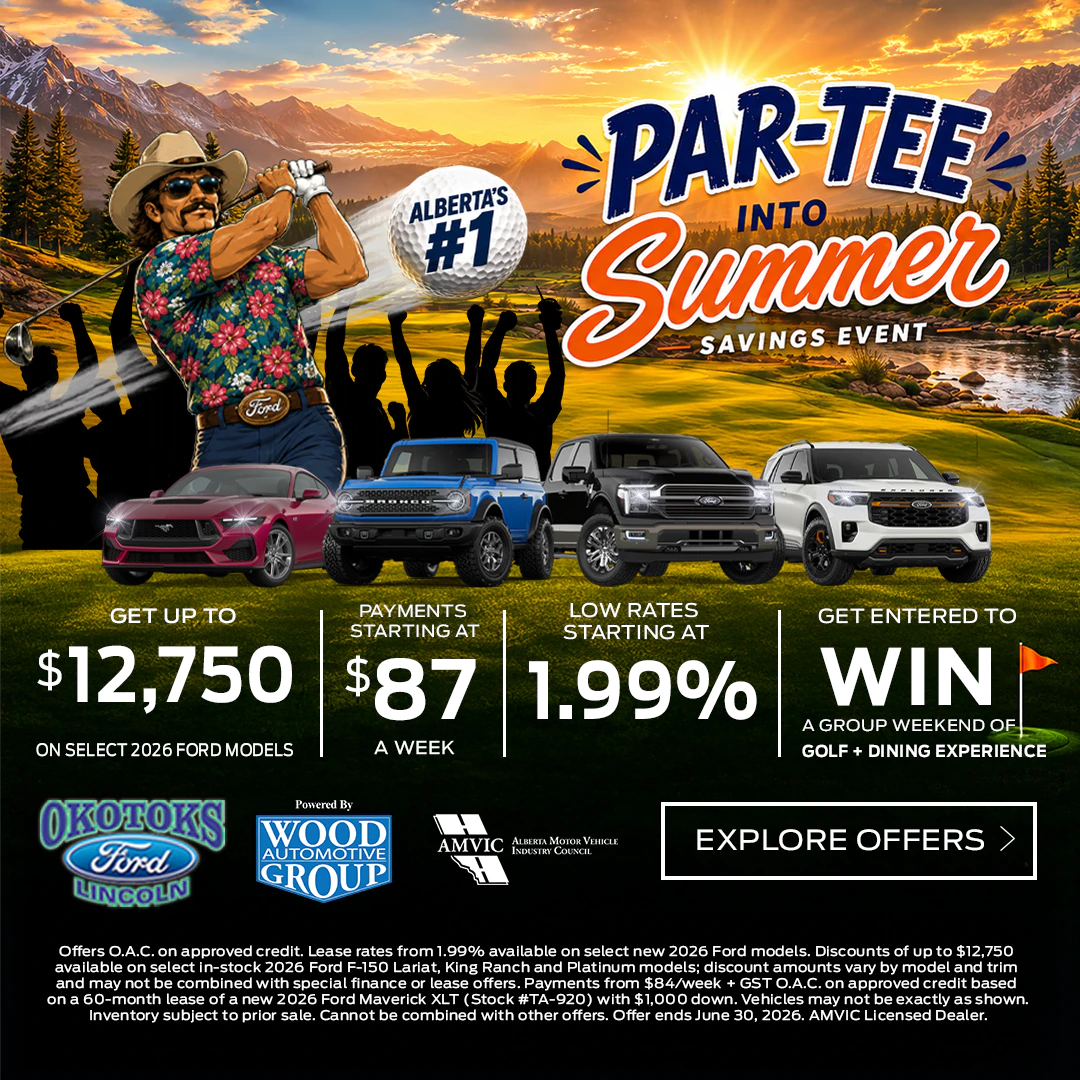 Okotoks Ford dealership Find Your Fortune promotion banner with Ford deals Okotoks Alberta