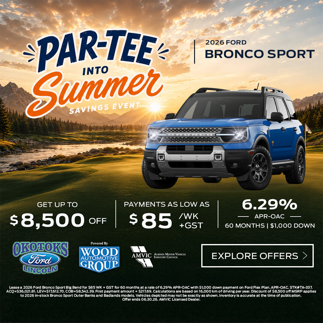 Okotoks Ford Bronco Sport Find Your Fortune March promotion banner featuring Ford deals in Okotoks Alberta